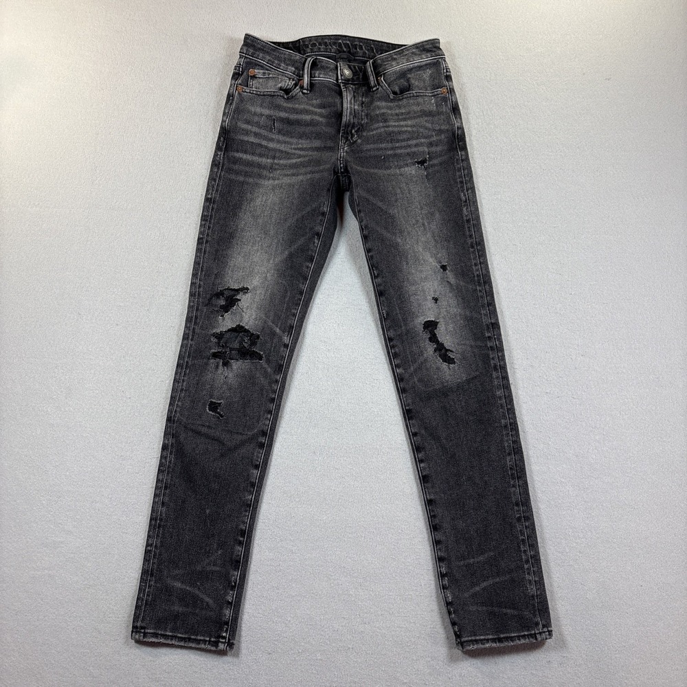 American Eagle Slim Fit AirFlex Stretch Denim Black Jeans Mens 28x32 Distressed